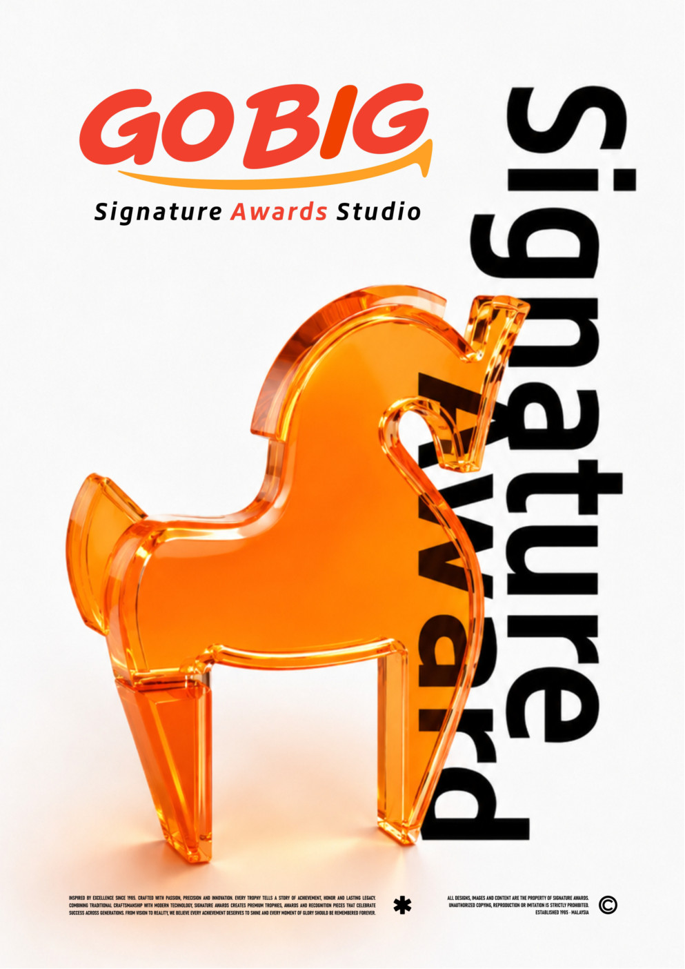 GoBig Signature catalogue cover with an orange horse award